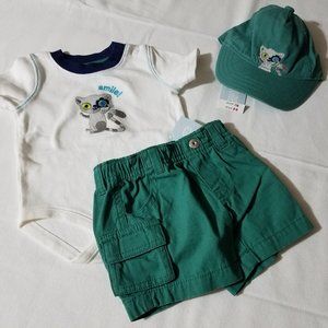 Gymboree Lemur Lagoon 0-3 Month Bodysuit Shorts Hat Outfit NWT